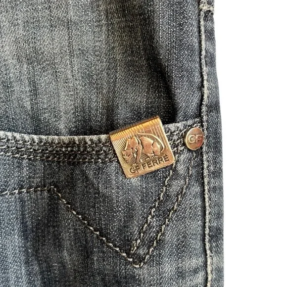 GF Ferre blue denim Y2K baggy printed denim pants size 34